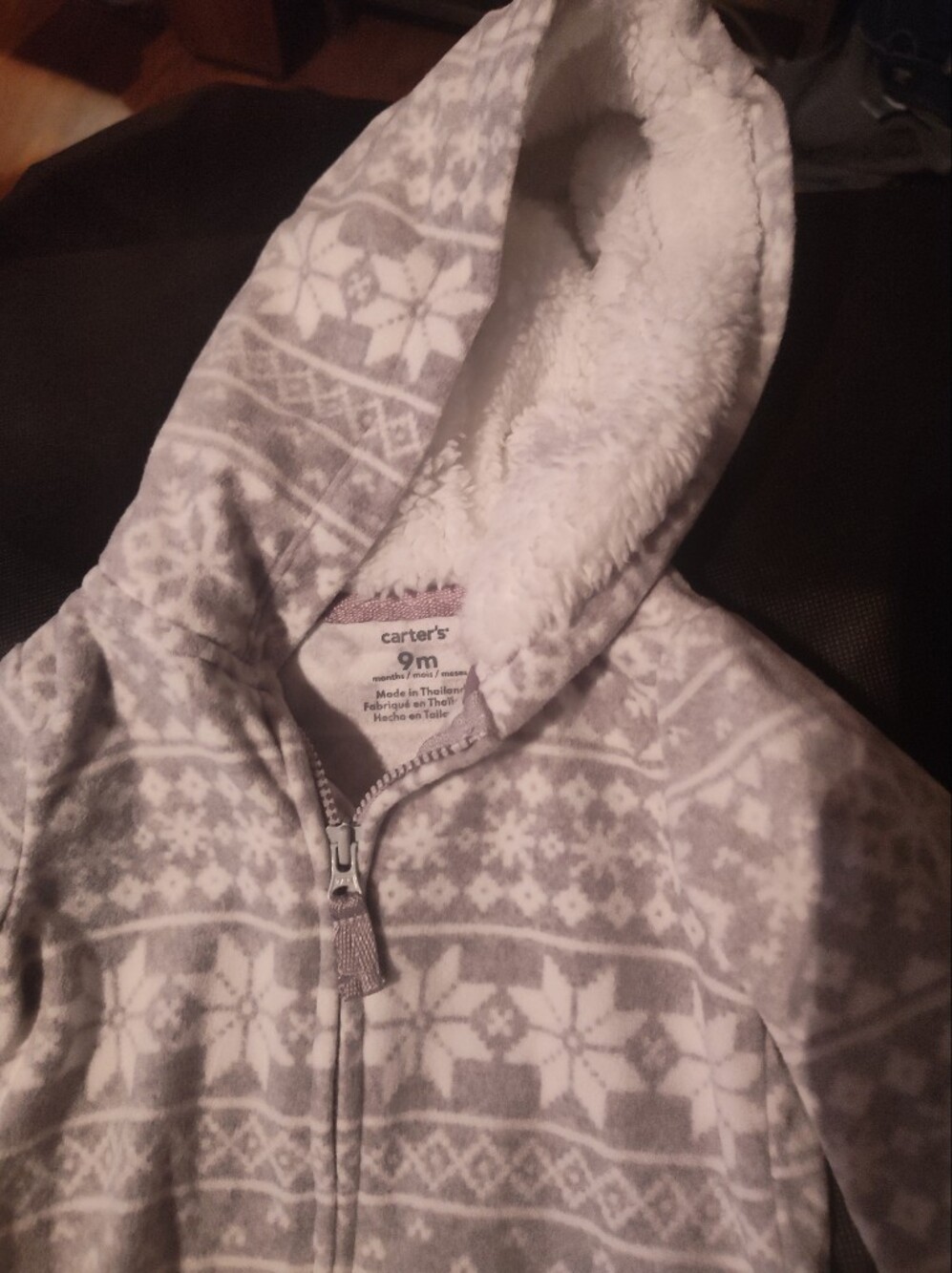Carter's Grey and White Snowflake Sherpa-Lined Hoodie